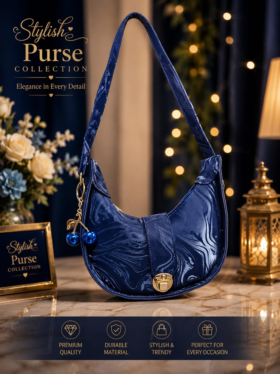 Luna Luxe Half Moon Shoulder Purse – Navy Blue