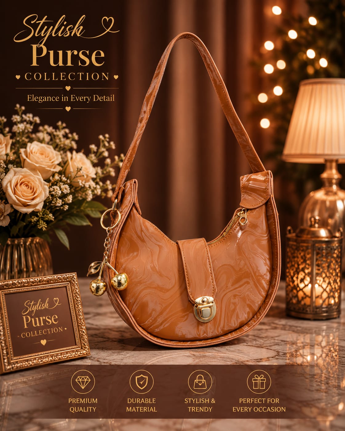 Luna Luxe Half Moon Handbag – Caramel Brown