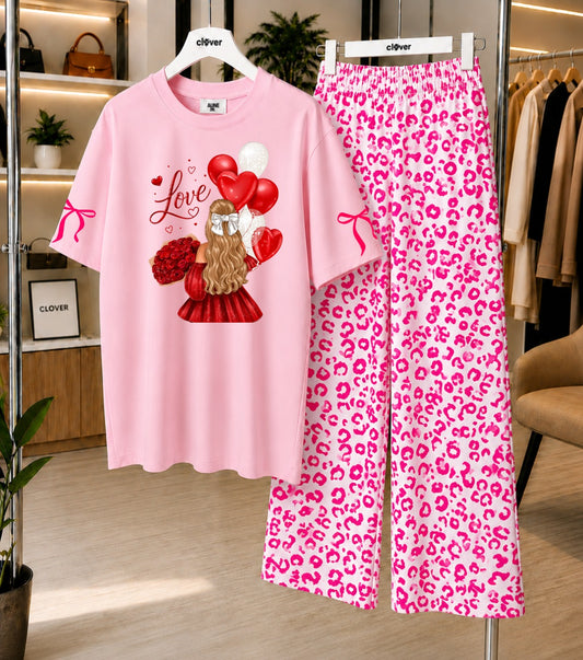 Pink Love girl Night Suit