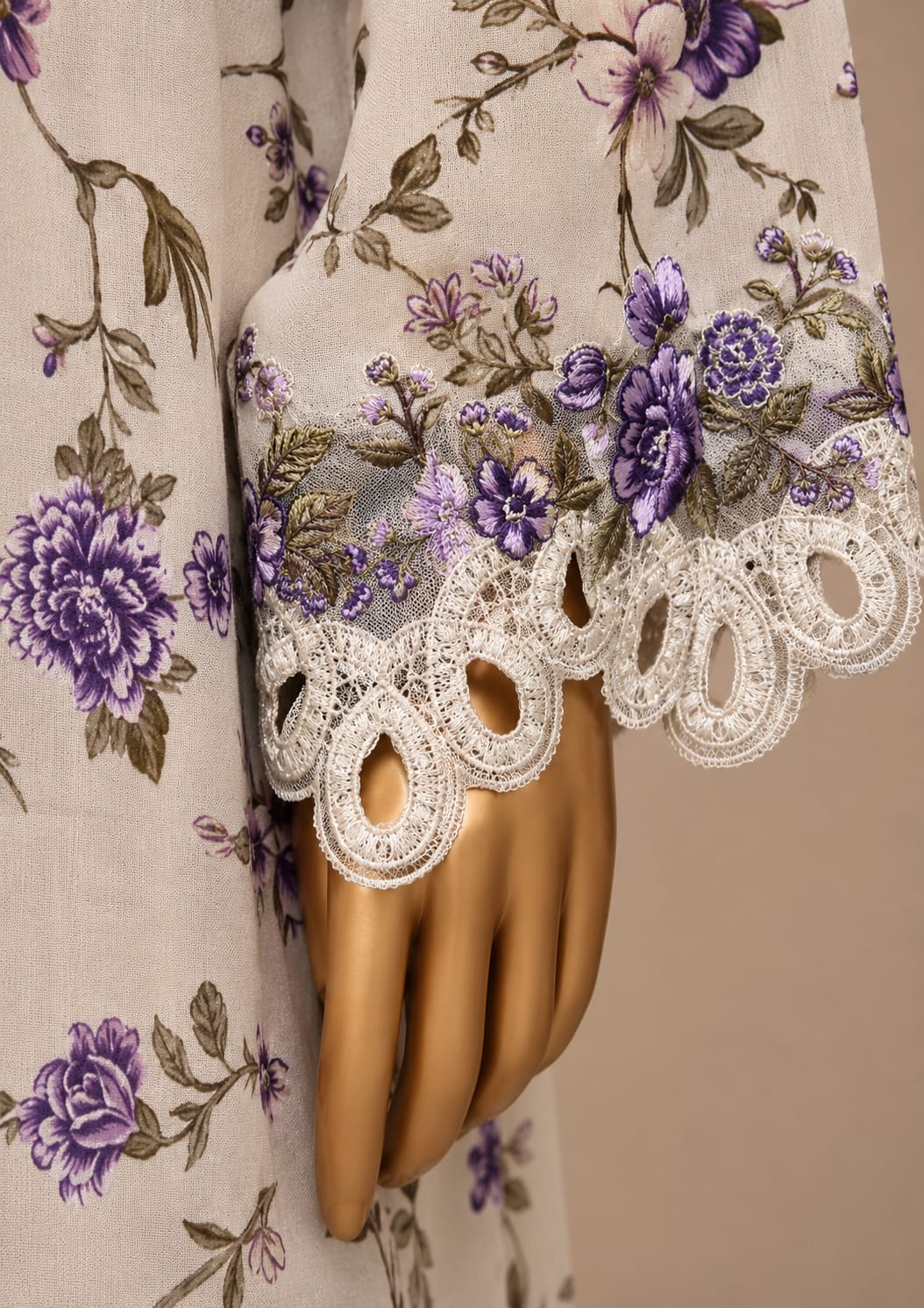 SADABAHAR Premium White & Lavender Floral 3-Piece Suit