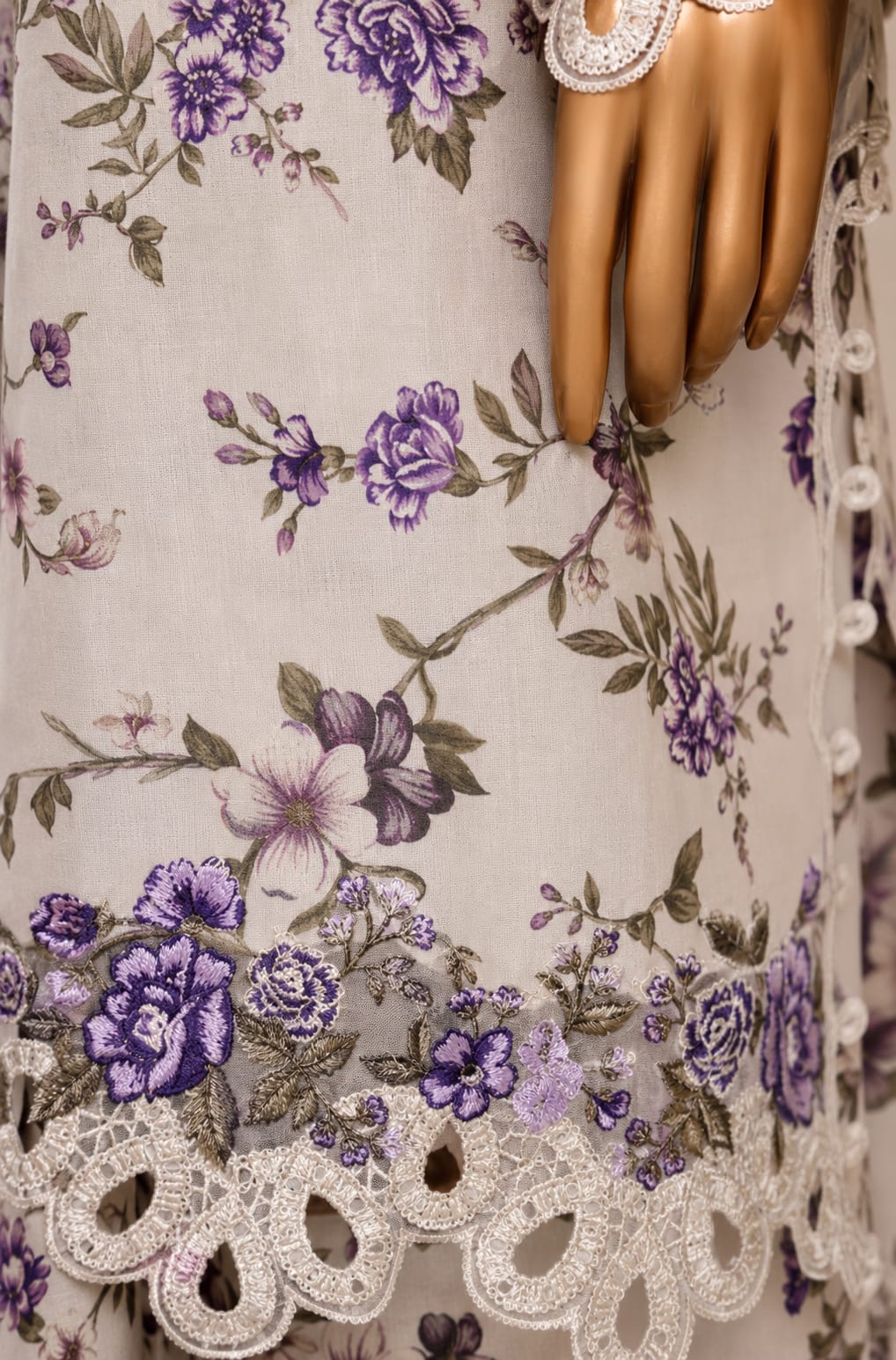 SADABAHAR Premium White & Lavender Floral 3-Piece Suit