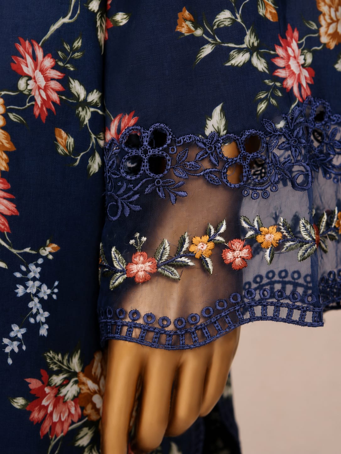 SADABAHAR Premium Navy Blue Floral 3-Piece Suit