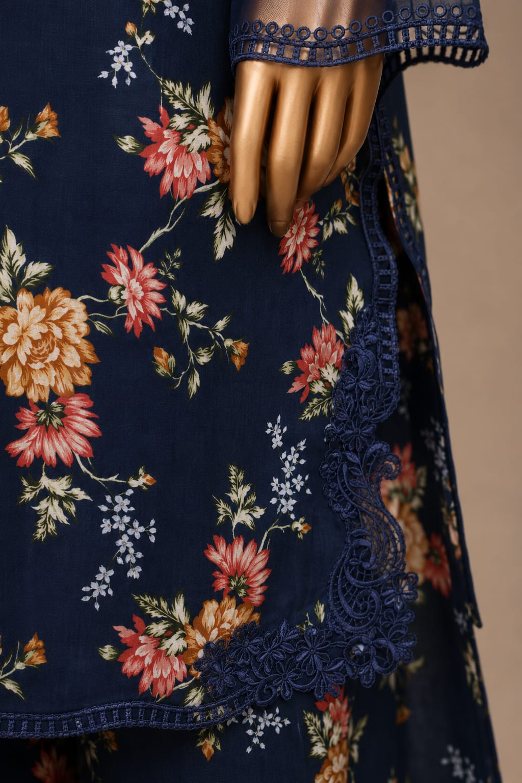 SADABAHAR Premium Navy Blue Floral 3-Piece Suit