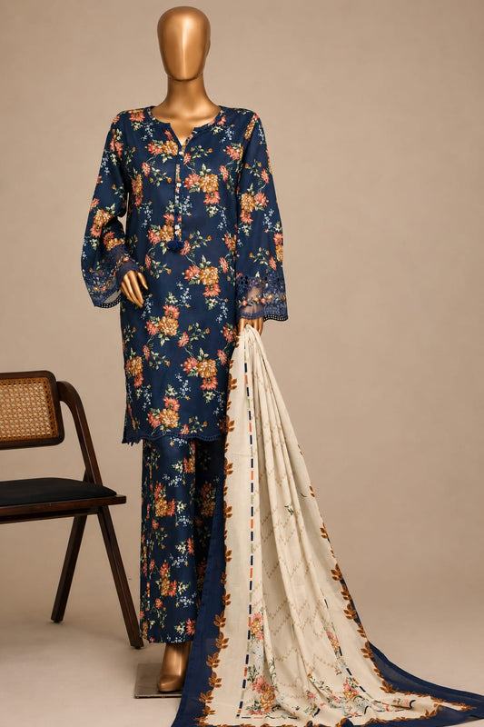 SADABAHAR Premium Navy Blue Floral 3-Piece Suit
