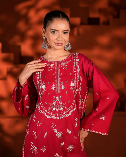 Gul-e-Rubab | Premium Crimson Embroidered Co-Ord Set