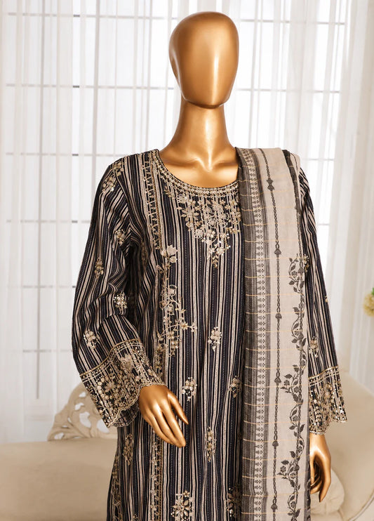 Black & Beige Premium 3-Piece Embroidered Suit