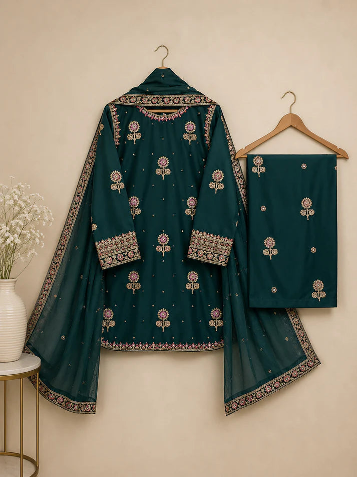 Elegant Emerald Green 3-Piece Embroidered Suit,