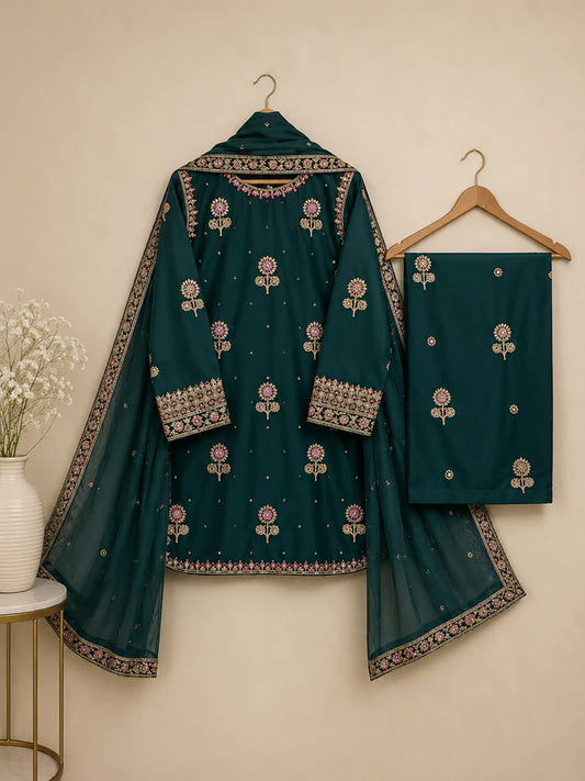 Elegant Emerald Green 3-Piece Embroidered Suit,