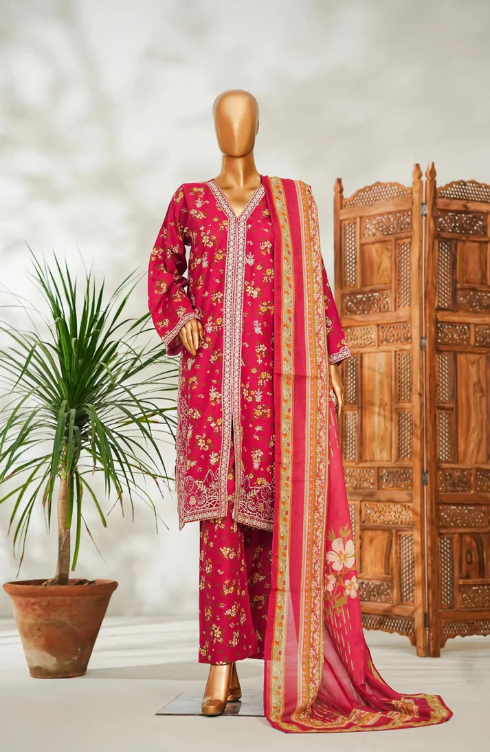 Ruby Blossom – Premium Stitched 3-Piece Lawn Suit