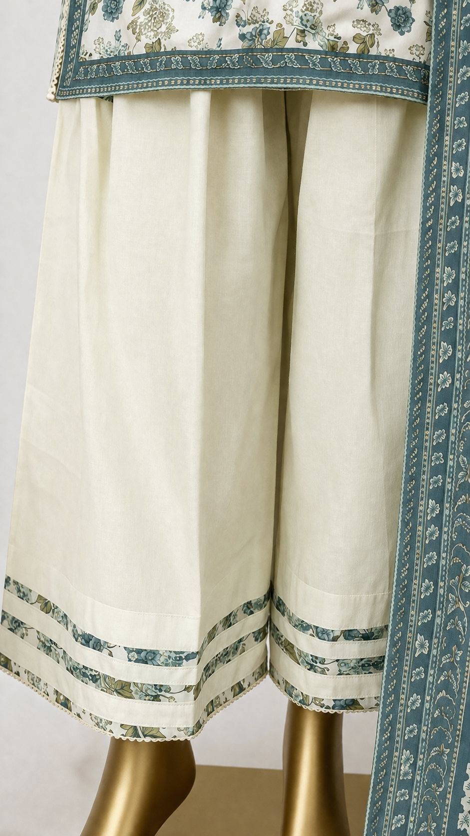 Teal Bloom Printed 3 Piece Suit with Farshi Shalwar