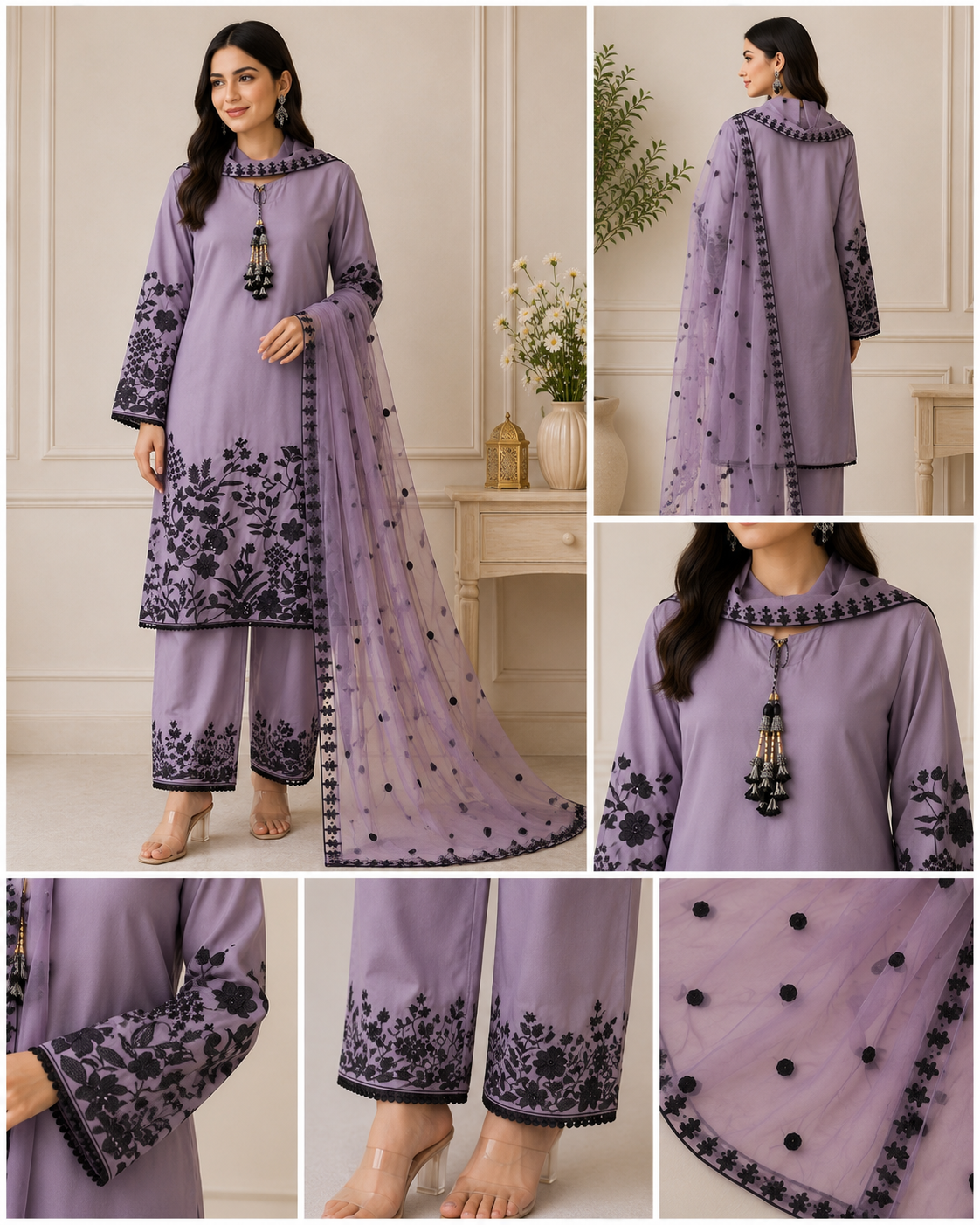 Lavender Elegance Embroidered 3-Piece Suit