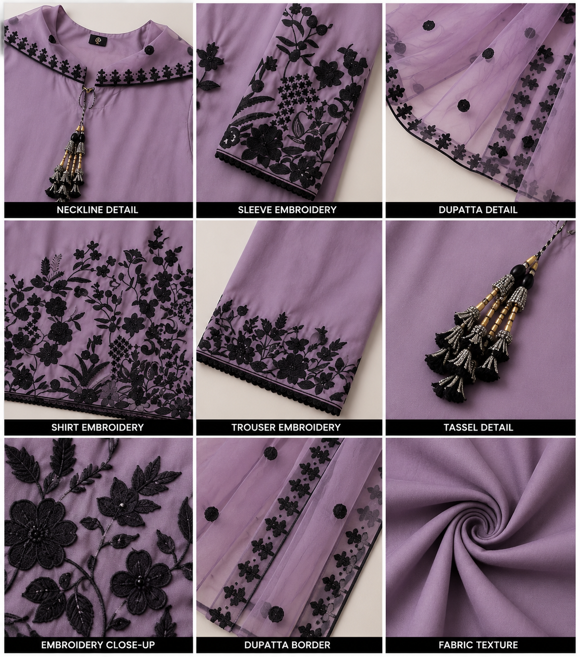 Lavender Elegance Embroidered 3-Piece Suit