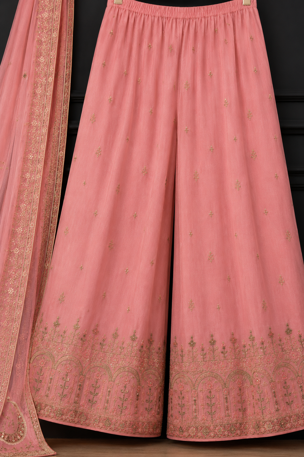 Luxury Blush Pink 3 Piece Stitched Suit – Premium Embroidered Shirt with Elegant Dupatta & Wide Leg Trouser | Festive Collection 2026
