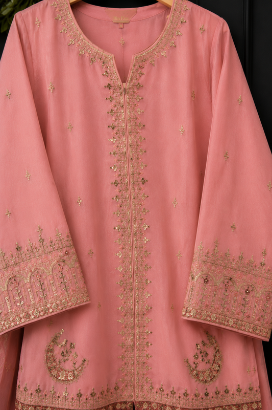 Luxury Blush Pink 3 Piece Stitched Suit