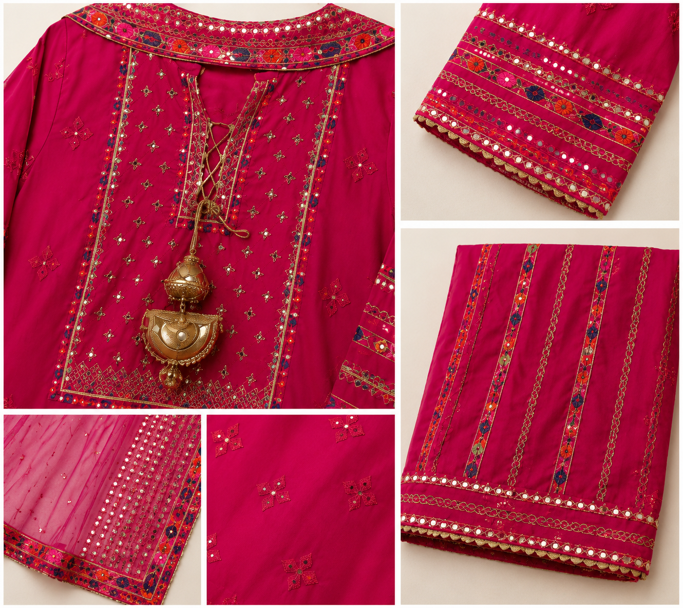 Ruby Pink Embroidered 3-Piece Suit
