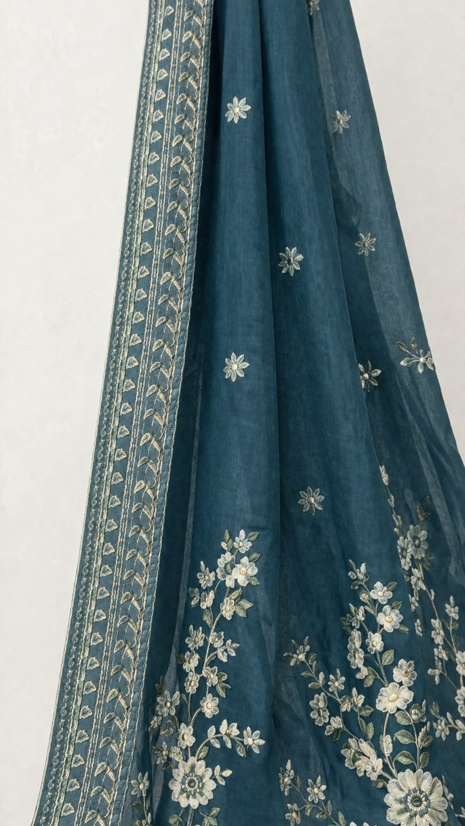 Teal Bloom Printed 3 Piece Suit with Farshi Shalwar