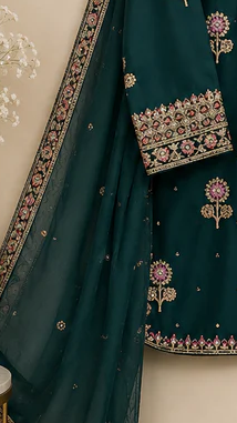 Elegant Emerald Green 3-Piece Embroidered Suit,