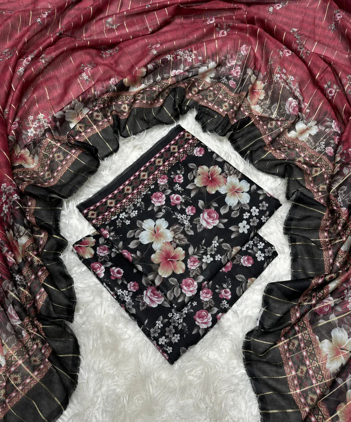 Midnight Blossom – Premium Unstitched 3-Piece Lawn Suit