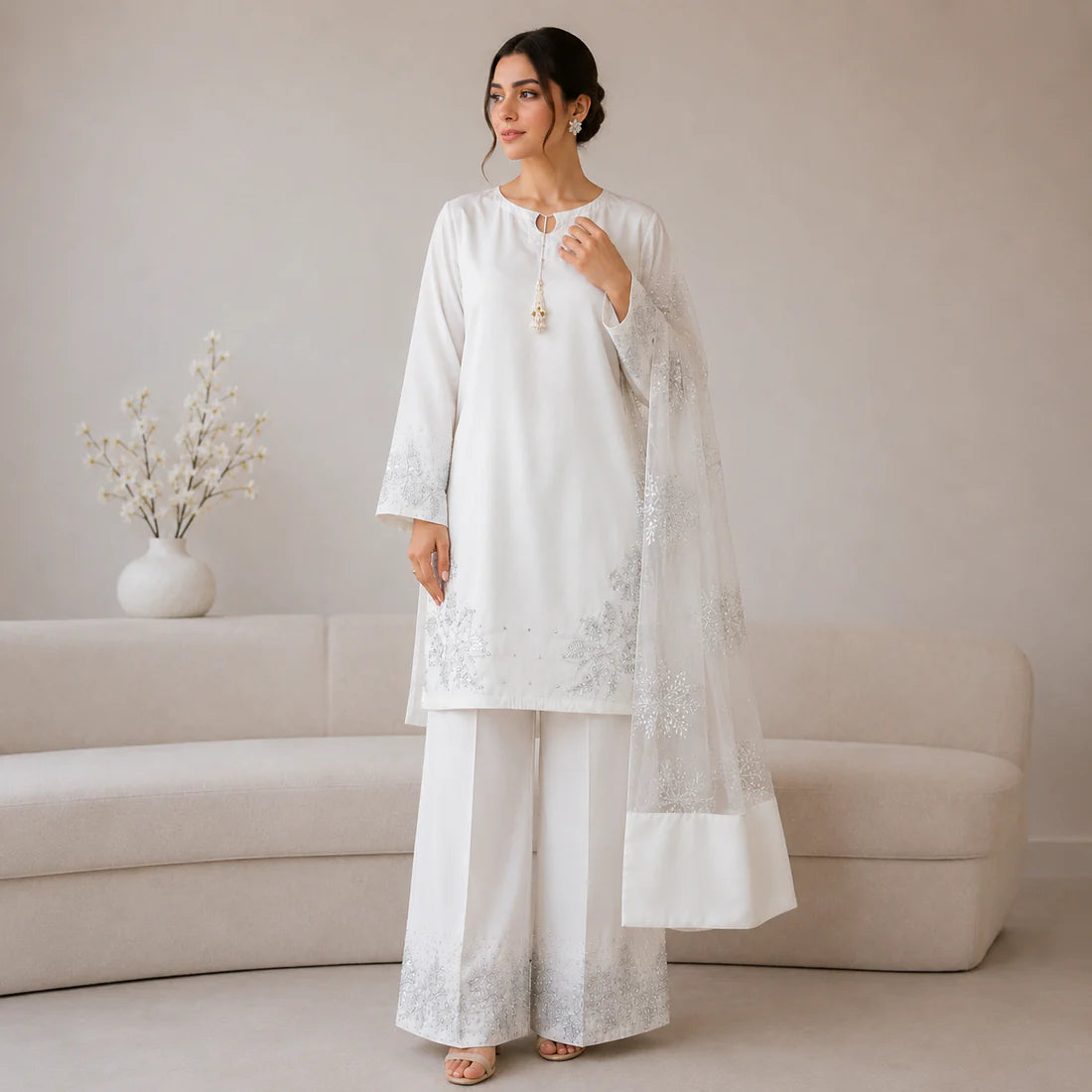 White Luxury 3-Piece Embroidered Suit