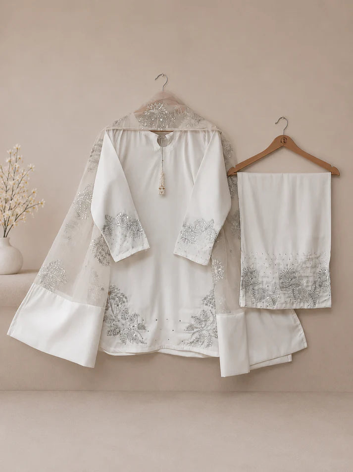 White Luxury 3-Piece Embroidered Suit